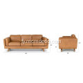 Mid-Century Modern Timber Charme Tan Leather Leather Sofa